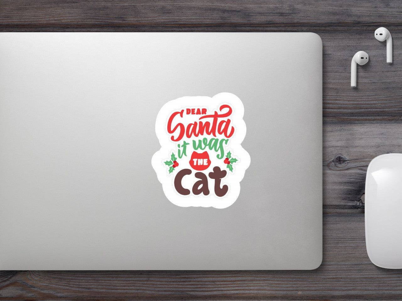 Set 5 bucati, Sticker decorativ, Santa it was the cat, Rezistent la apa, NO7885, 6 cm, Multicolor