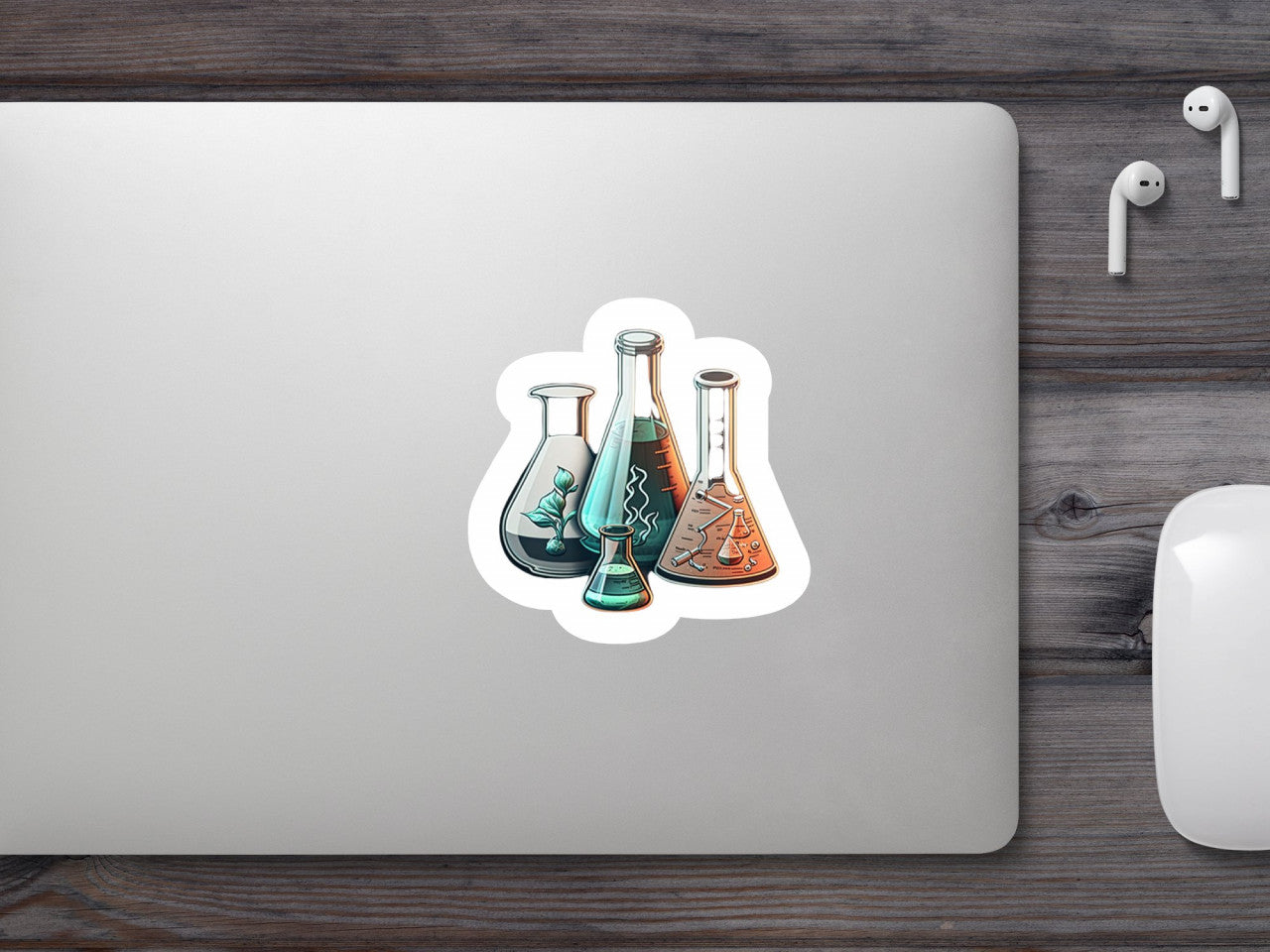 Set 5 bucati, Sticker decorativ, Set de chimie, Rezistent la apa, NO9712, 6 cm, Multicolor