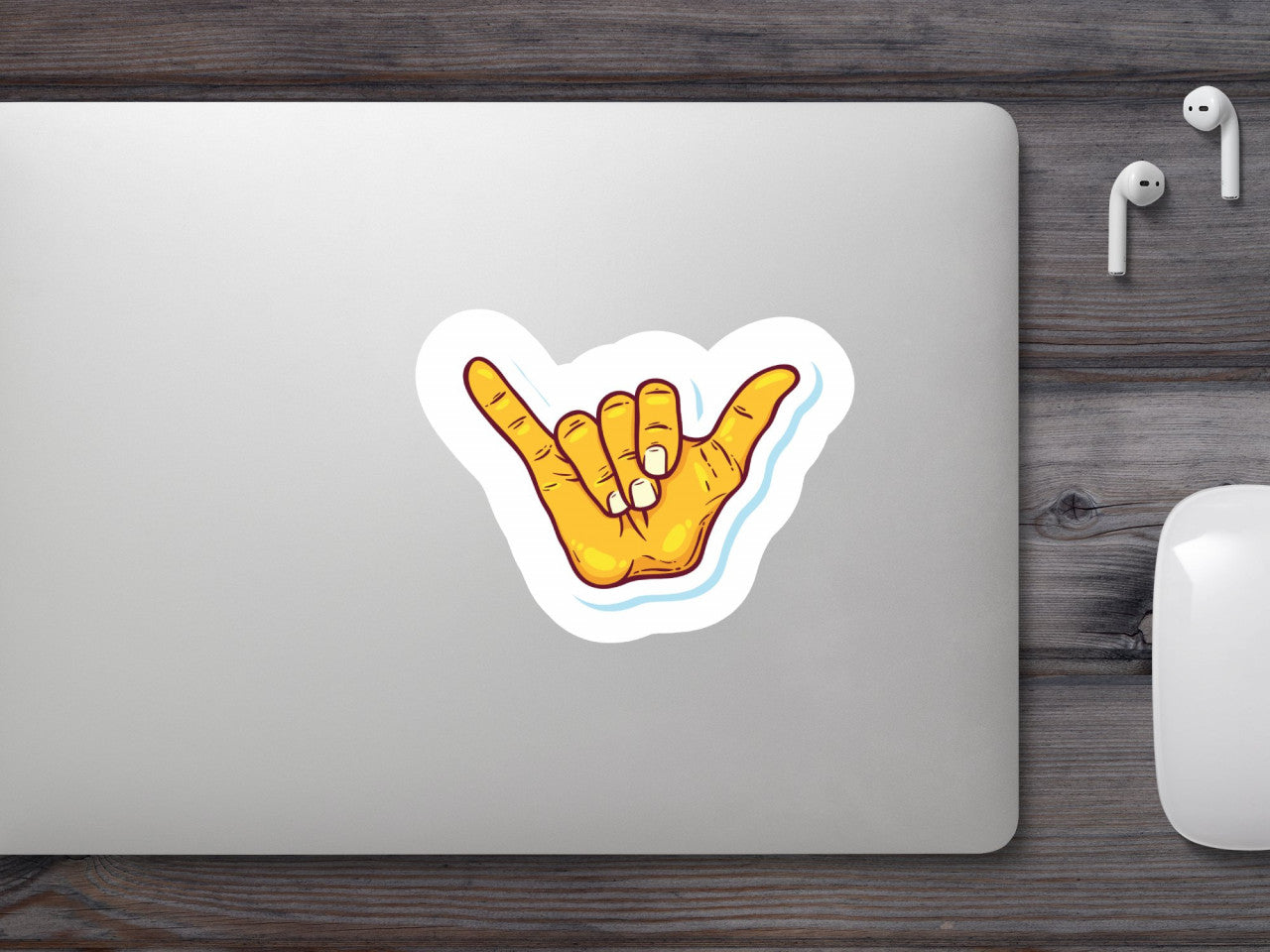 Set 5 bucati, Sticker decorativ, Shaka semn Emoji Stai Liber, Rezistent la apa, NO8425, 6 cm, Multicolor