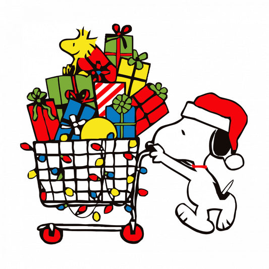 Set 5 bucati, Sticker decorativ, Snoopy Cadouri de Craciun, Rezistent la apa, NO8468, 6 cm, Multicolor