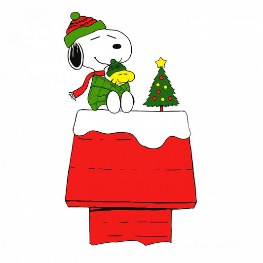 Set 5 bucati, Sticker decorativ, Snoopy craciunul sus pe casa, Rezistent la apa, NO8288, 6 cm, Multicolor