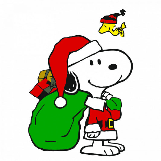 Set 5 bucati, Sticker decorativ, Snoopy Mos Craciun cu sacul de jucarii, Rezistent la apa, NO8376, 6 cm, Multicolor