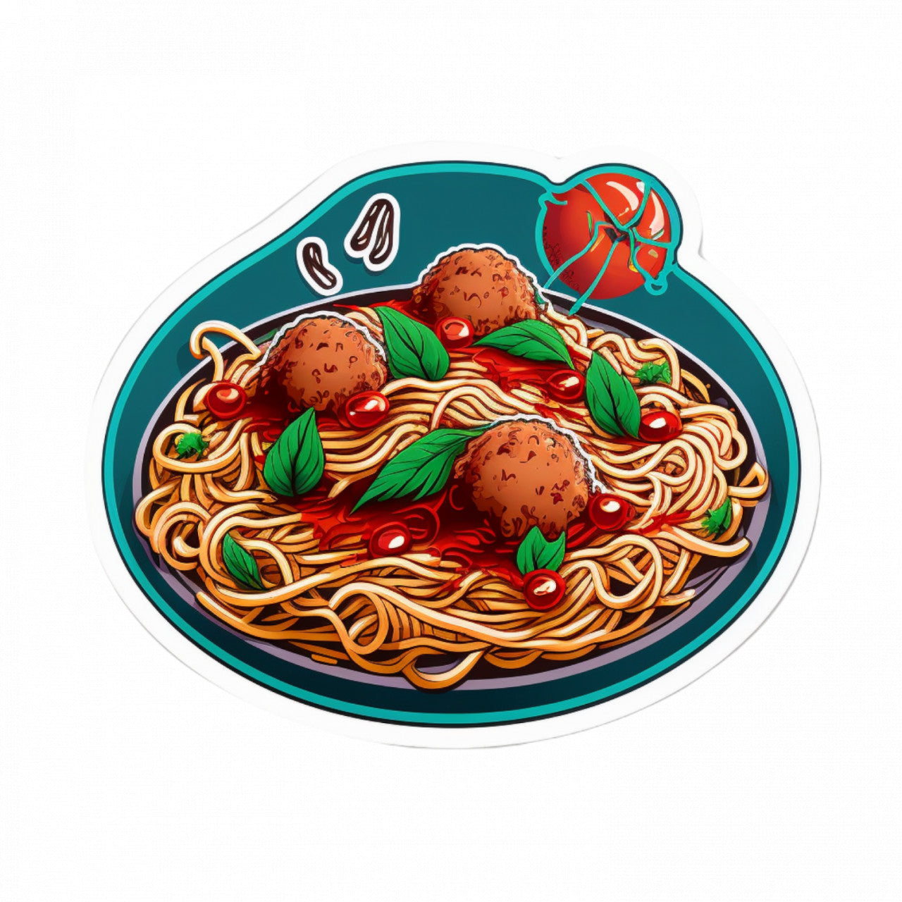 Set 5 bucati, Sticker decorativ, Spaghetti cu chiftele, Rezistent la apa, NO8298, 6 cm, Multicolor