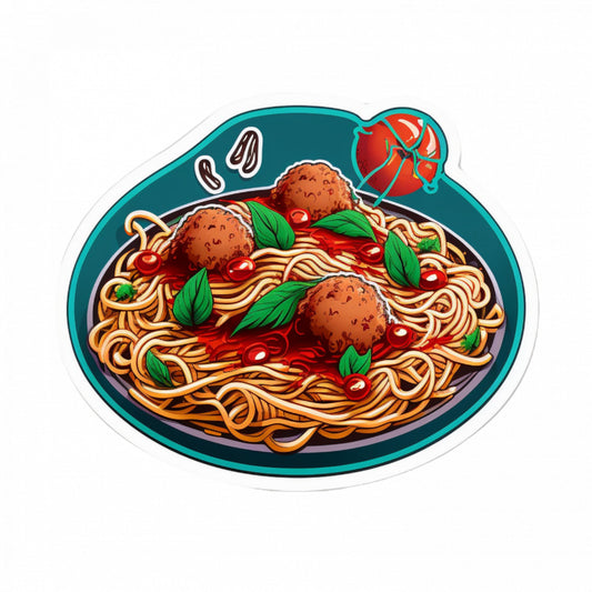 Set 5 bucati, Sticker decorativ, Spaghetti cu chiftele, Rezistent la apa, NO8298, 6 cm, Multicolor