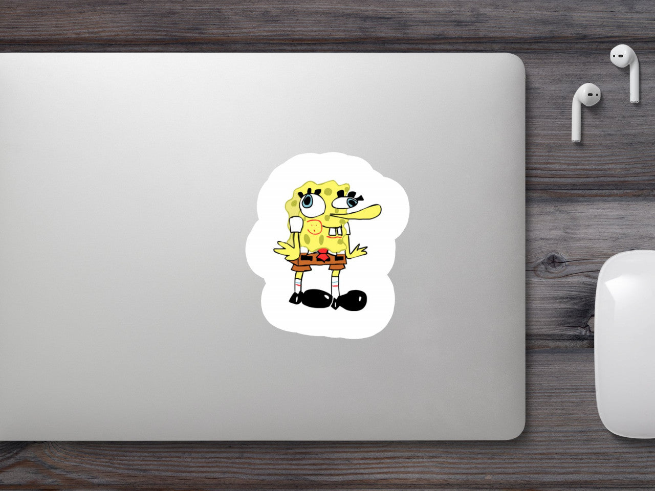Set 5 bucati, Sticker decorativ, SpongeBob speriat Meme, Rezistent la apa, NO8422, 6 cm, Multicolor