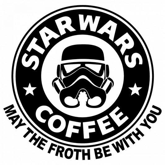 Set 5 bucati, Sticker decorativ, Star wars coffee May the froth be with you, Rezistent la apa, NO10153, 6 cm, Multicolor