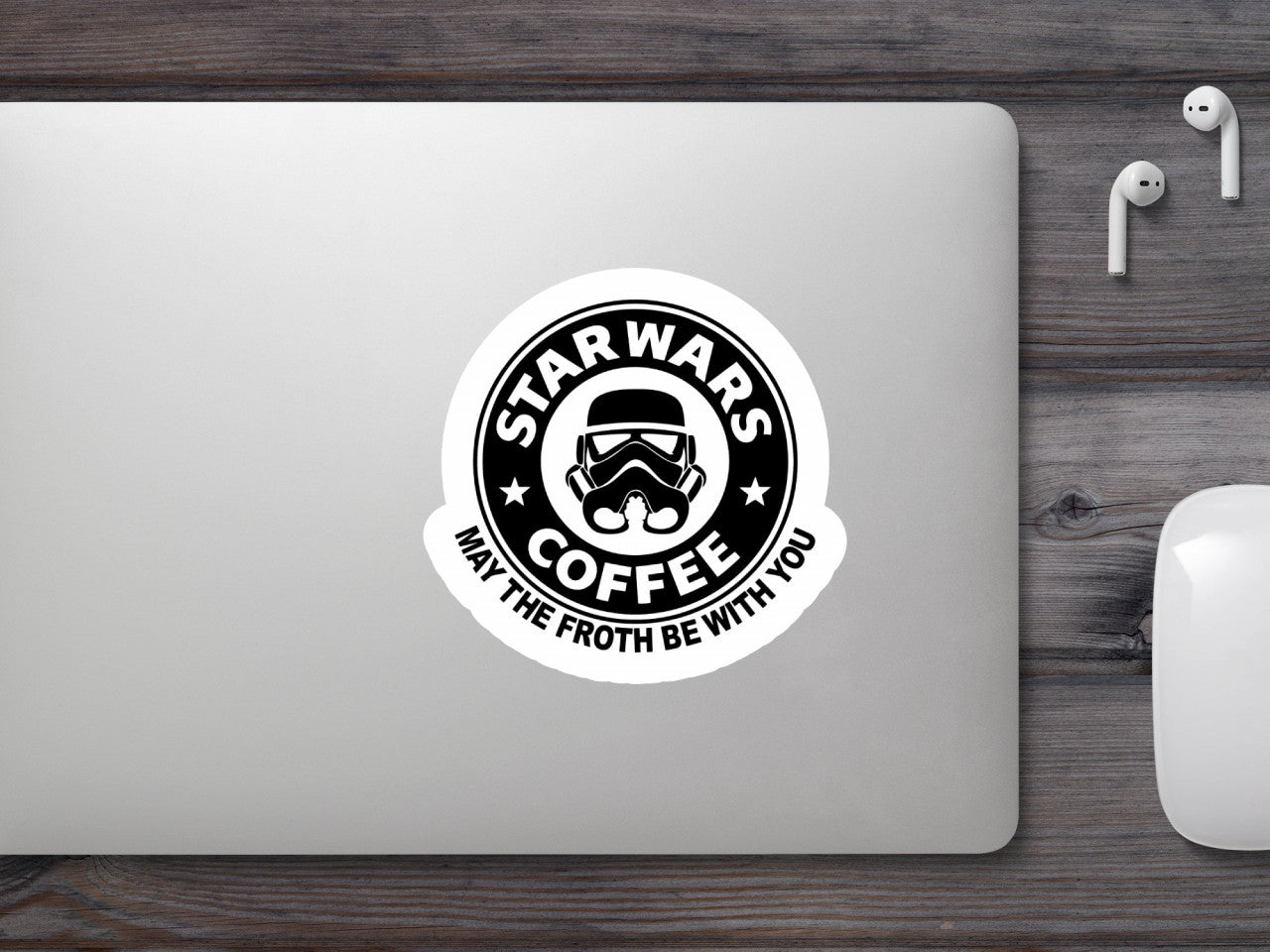 Set 5 bucati, Sticker decorativ, Star wars coffee May the froth be with you, Rezistent la apa, NO10153, 6 cm, Multicolor