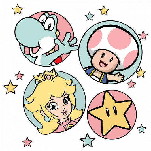 Set 5 bucati, Sticker decorativ, Super Mario Princess Peach, Rezistent la apa, NO9667, 6 cm, Multicolor