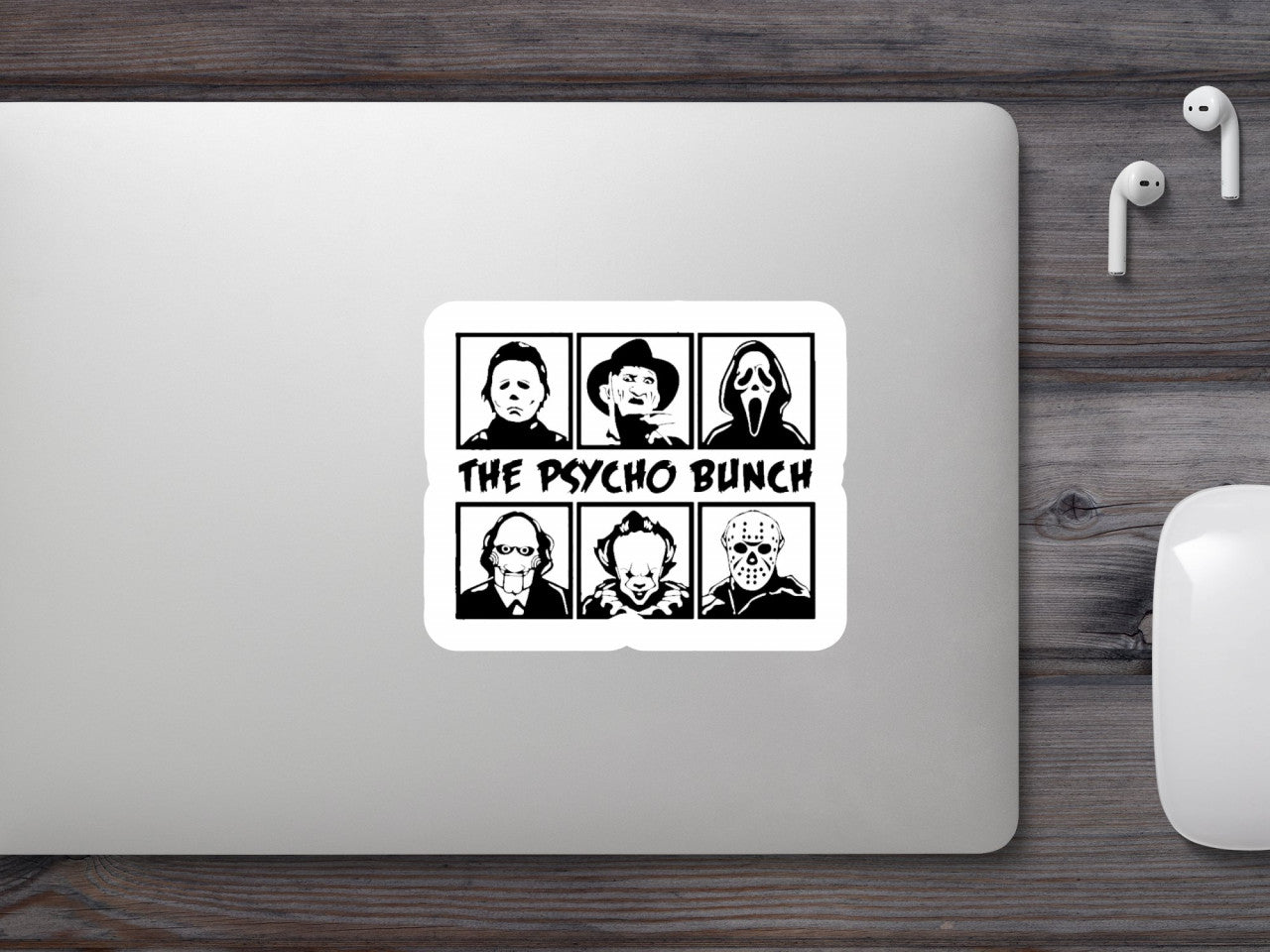 Set 5 bucati, Sticker decorativ, The Psycho Bunch, Rezistent la apa, NO9890, 6 cm, Multicolor