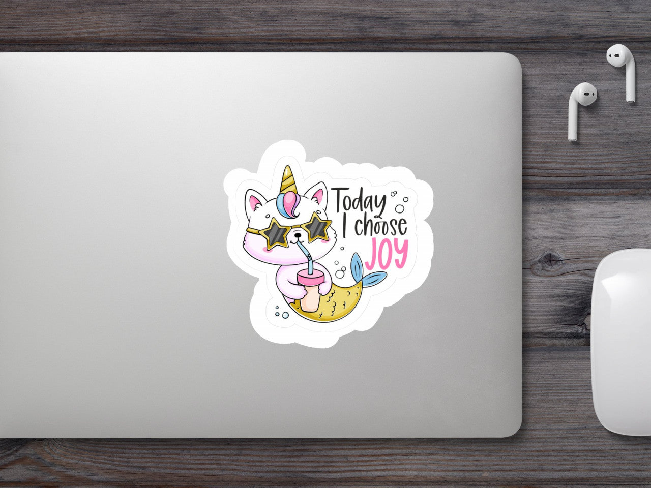 Set 5 bucati, Sticker decorativ, Today i choose joy, Rezistent la apa, NO8446, 6 cm, Multicolor