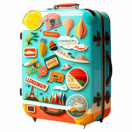Set 5 bucati, Sticker decorativ, Troller decorat cu timbre, Rezistent la apa, NO7887, 6 cm, Multicolor