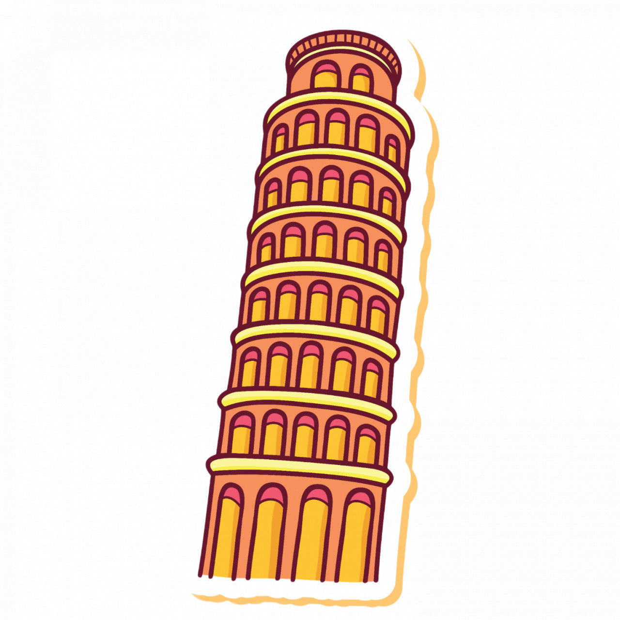 Set 5 bucati, Sticker decorativ, Turnul Pisa, Rezistent la apa, NO10087, 6 cm, Multicolor