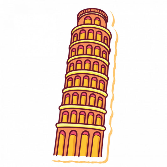 Set 5 bucati, Sticker decorativ, Turnul Pisa, Rezistent la apa, NO10087, 6 cm, Multicolor