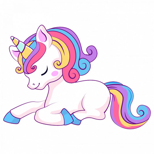 Set 5 bucati, Sticker decorativ, Unicorn obosit, Rezistent la apa, NO9527, 6 cm, Multicolor