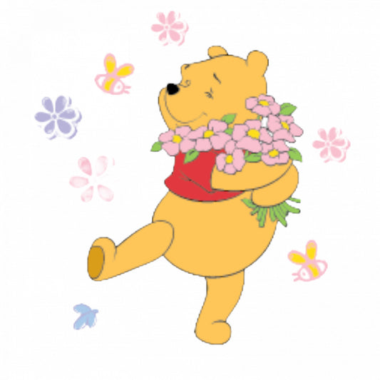 Set 5 bucati, Sticker decorativ, Winnie The Pooh strange flori, Rezistent la apa, NO9765, 6 cm, Multicolor