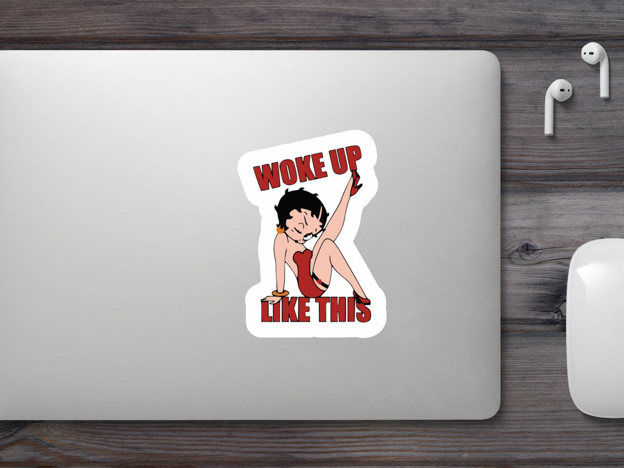 Set 5 bucati, Sticker decorativ, Woke up like this, Rezistent la apa, NO8365, 6 cm, Multicolor