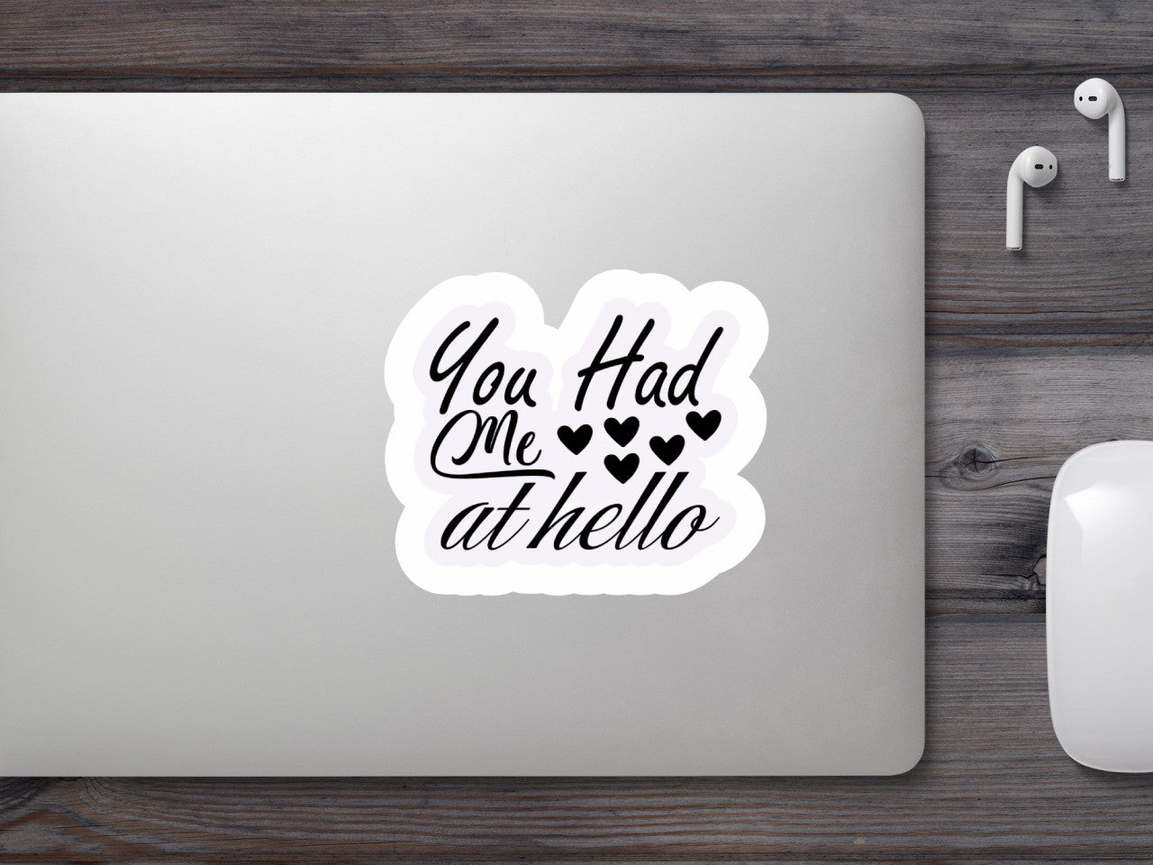 Set 5 bucati, Sticker decorativ, You had me at hello, Rezistent la apa, NO8302, 6 cm, Multicolor
