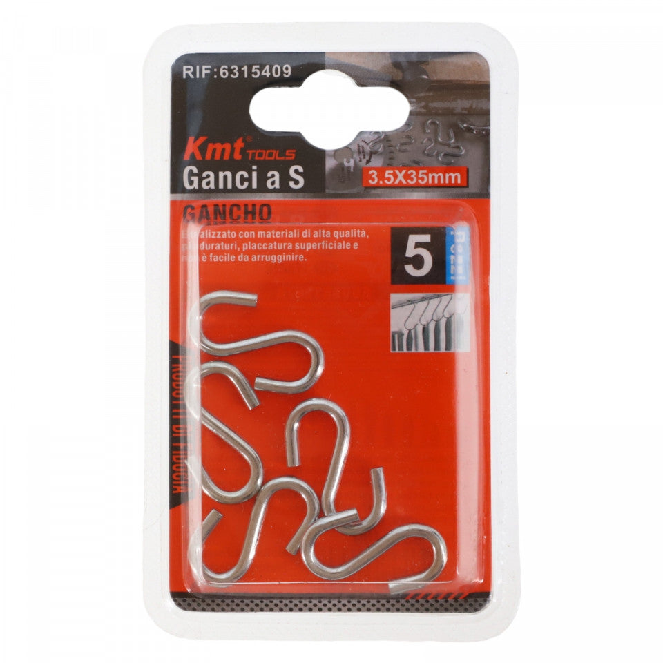 Set 5 carlige in forma de S, NO4354, 3.5 x 35 mm, Argintiu
