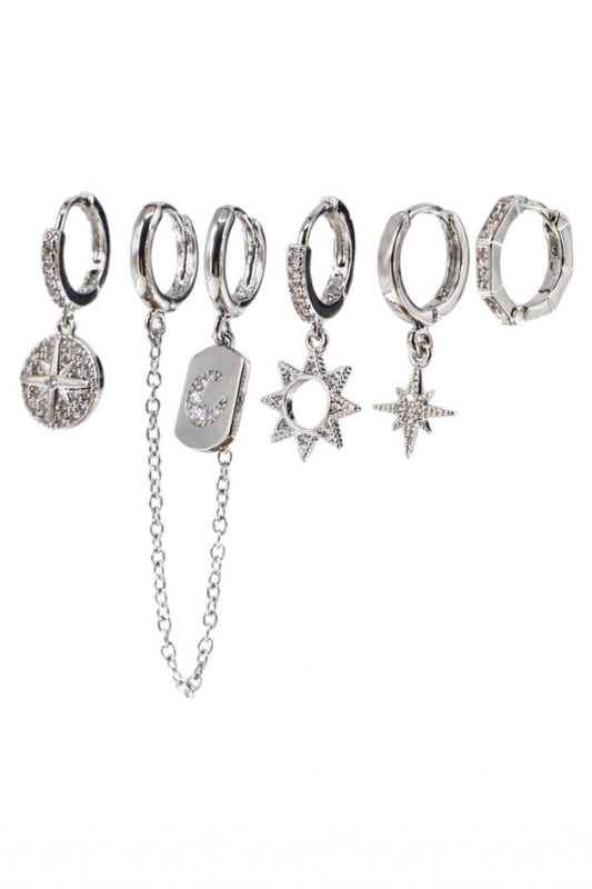 Set 5 Cercei dama, Zirconiu, Otel inoxidabil, NO1268, 2 cm, Argintiu