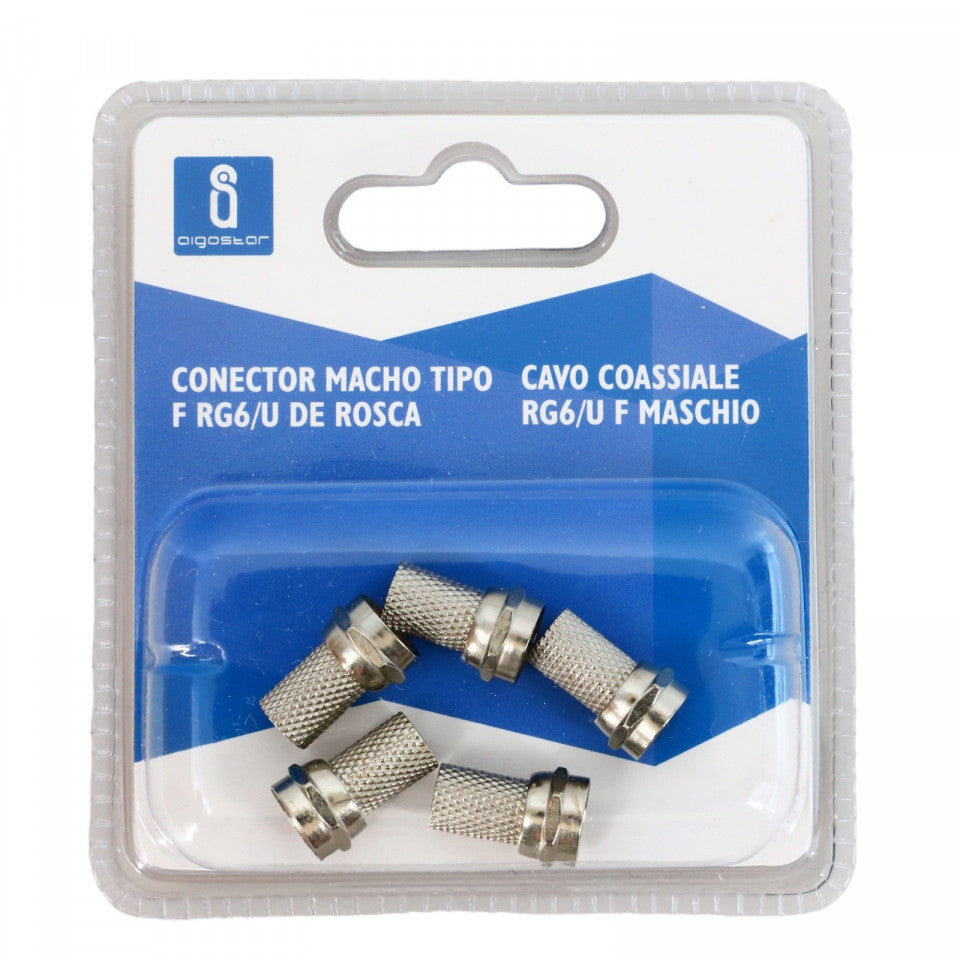 Set 5 conectori cablu TV F RG6/U, NO42, 2 cm, Argintiu