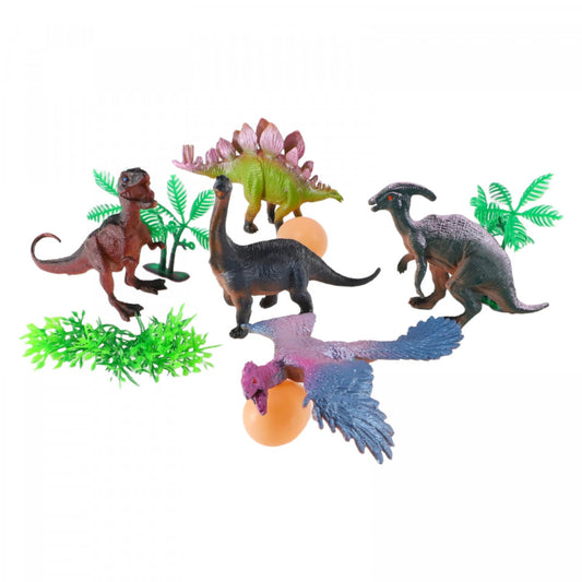 Set 5 Dinozauri cu oua, NO6540, 10-12 cm, Multicolor