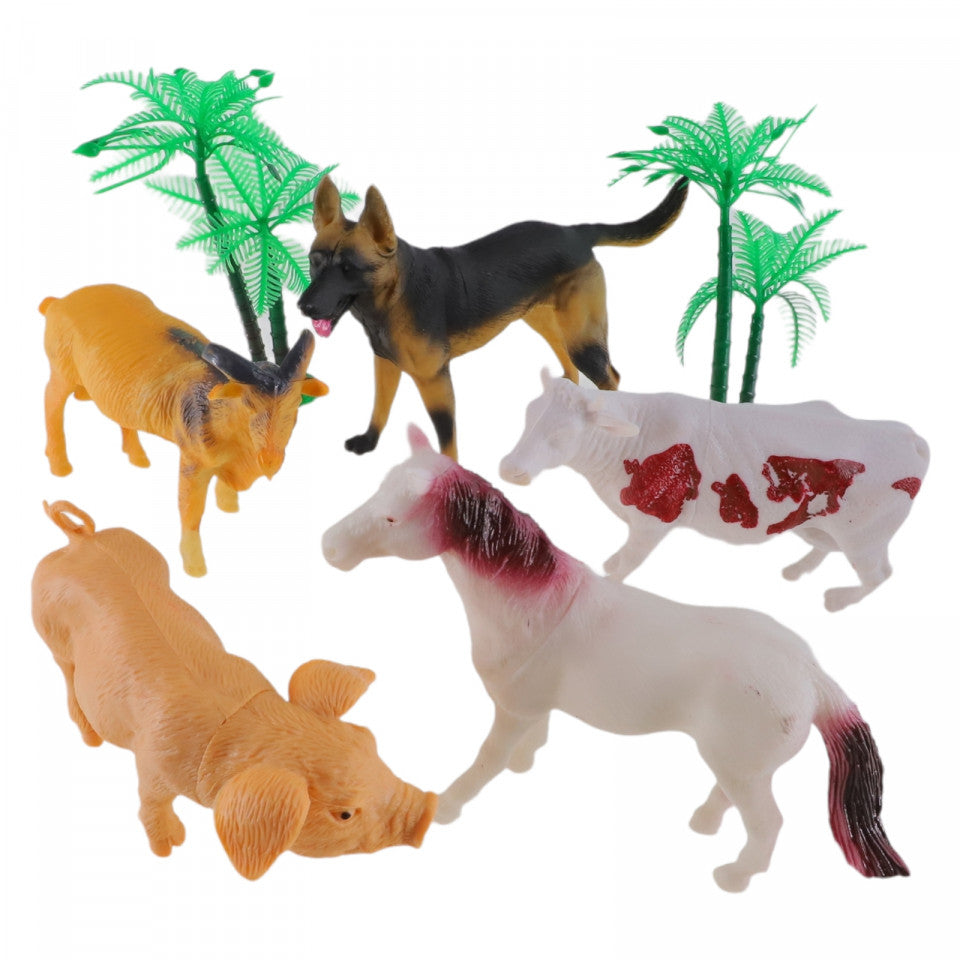 Set 5 Figurine, Caine, Porc, Vaca, Cal, Tap, NO340, Multicolor