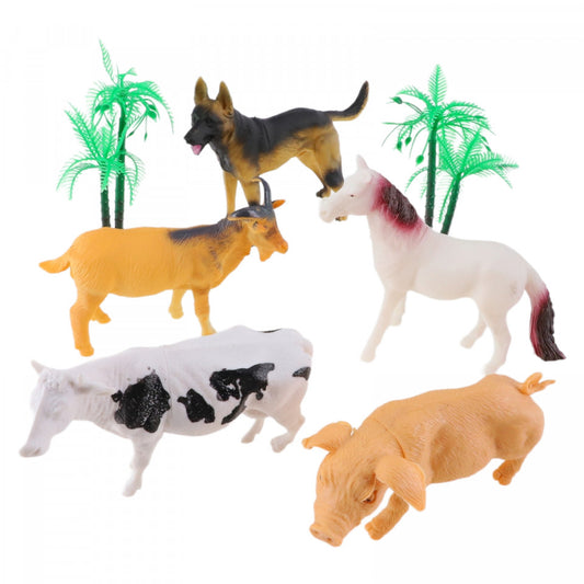 Set 5 Figurine, Caine, Porc, Vaca, Cal, Tap, NO468, Multicolor