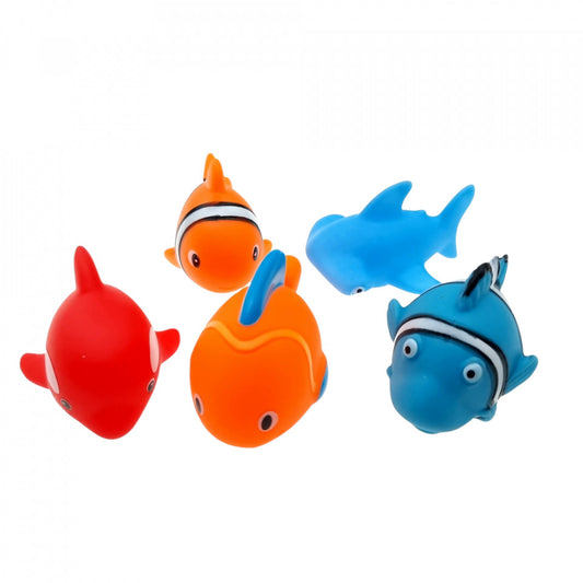 Set 5 Pestisori de baie, cu sunet, borseta cu ventuze, 8.5 x 6 cm, Multicolor