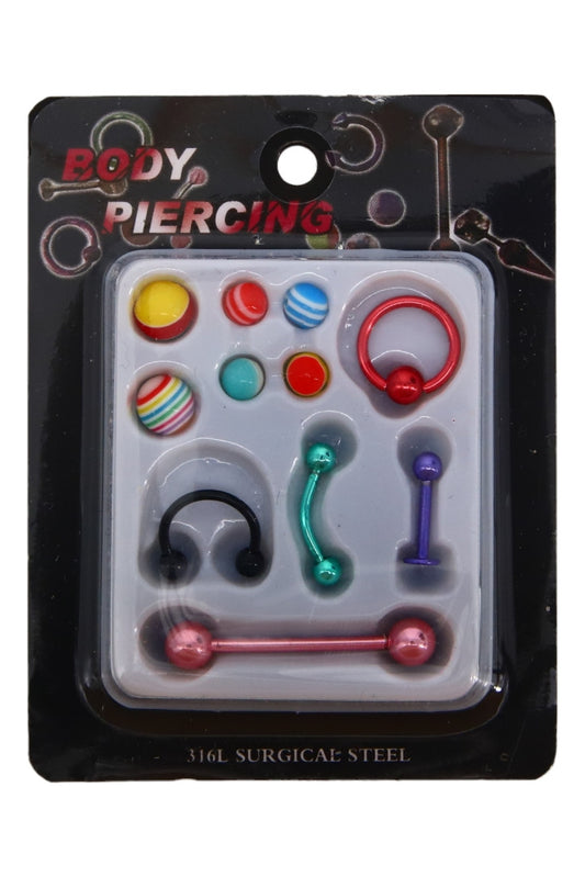 Set 5 piercing-uri, 6 sfere de schimb, NO6285, 1 - 3 cm, Multicolor