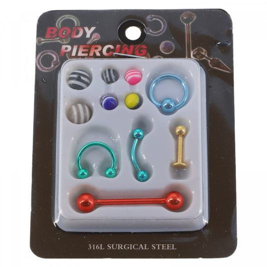 Set 5 piercing-uri, 6 sfere de schimb, NO988, 1 - 3 cm, Multicolor