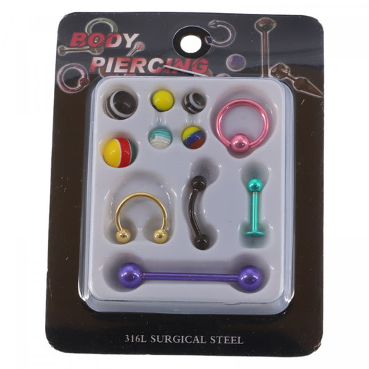 Set 5 piercing-uri, 6 sfere de schimb, NO989, 1 - 3 cm, Multicolor