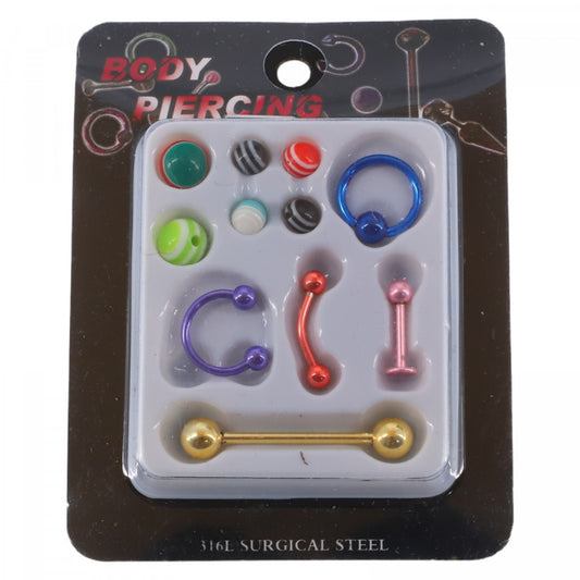 Set 5 piercing-uri, 6 sfere de schimb, NO990, 1 - 3 cm, Multicolor