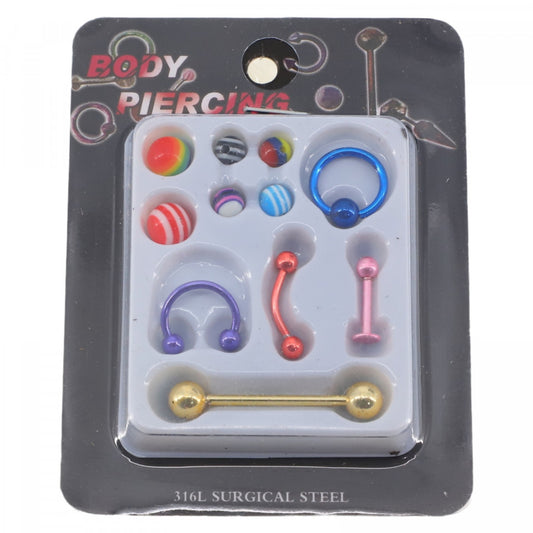 Set 5 piercing-uri, 6 sfere de schimb, NO991, 1 - 3 cm, Multicolor