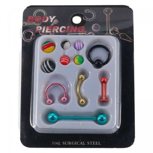 Set 5 piercing-uri, 6 sfere de schimb, NO993, 1 - 3 cm, Multicolor