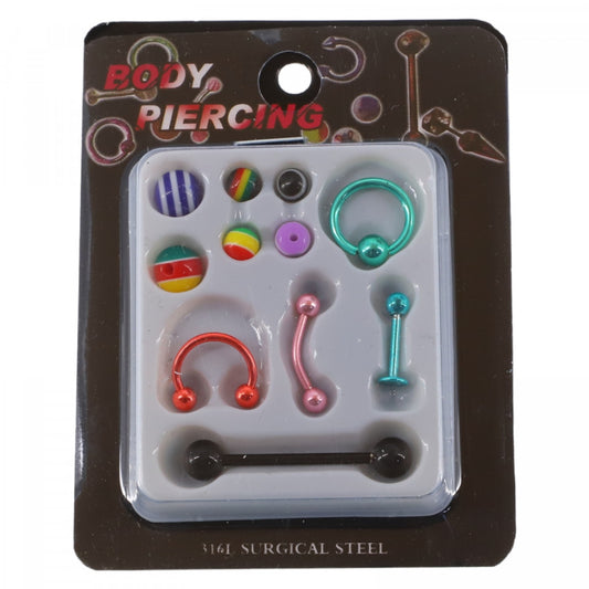Set 5 piercing-uri, 6 sfere de schimb, NO995, 1 - 3 cm, Multicolor