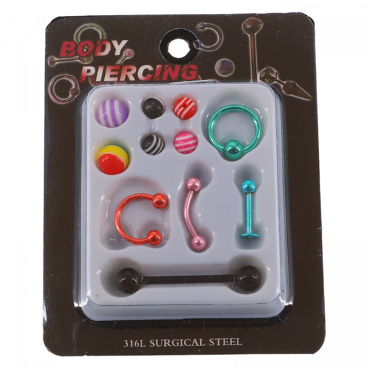 Set 5 piercing-uri, 6 sfere de schimb, NO996, 1 - 3 cm, Multicolor