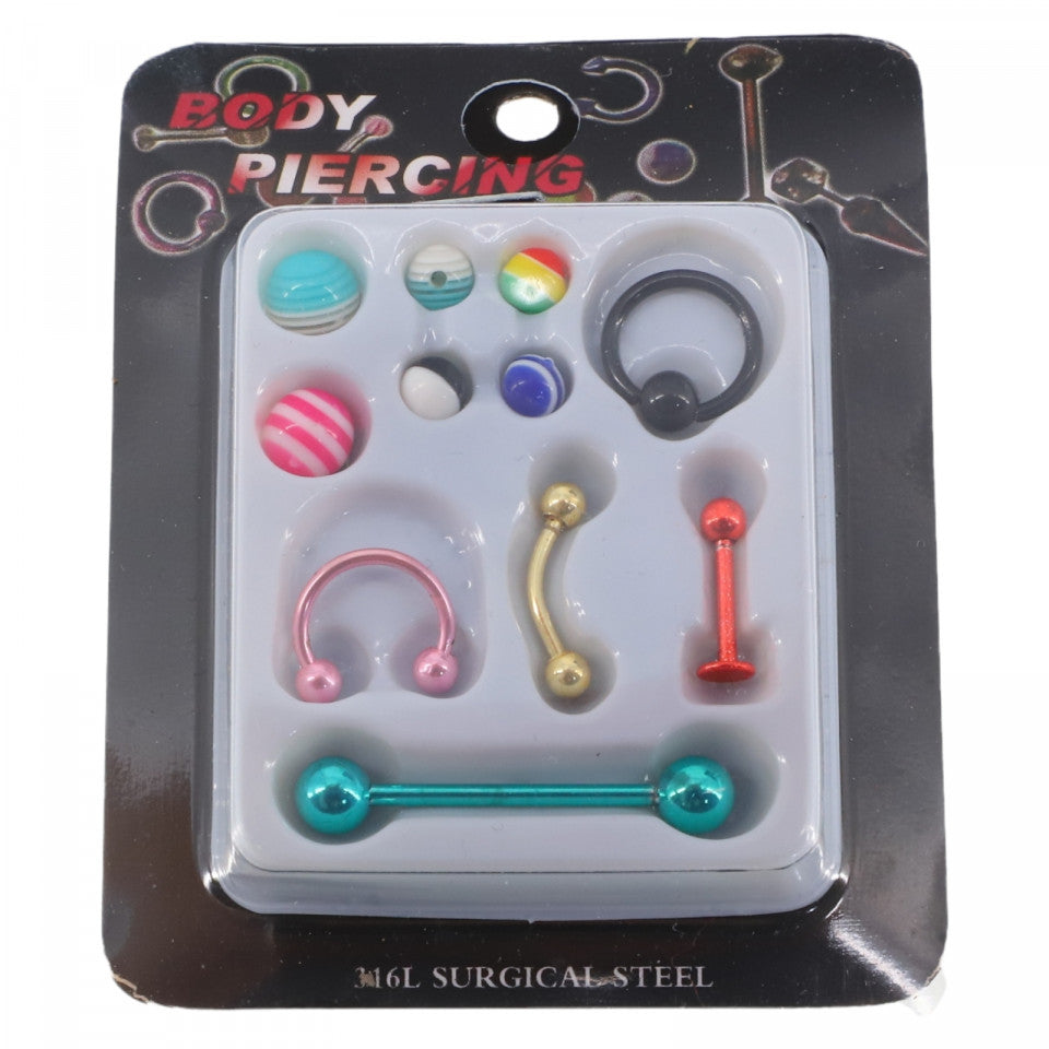 Set 5 piercing-uri, 6 sfere de schimb, NO997, 1 - 3 cm, Multicolor