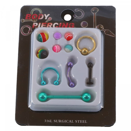 Set 5 piercing-uri, 6 sfere de schimb, NO998, 1 - 3 cm, Multicolor