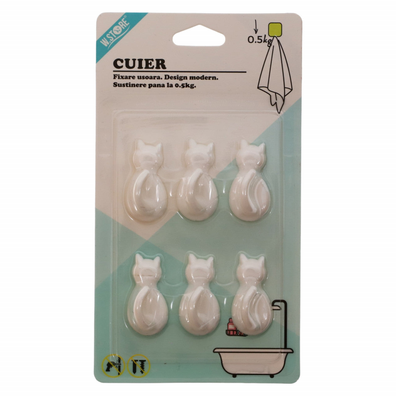 Set 6 bucati, Cuiere, pisica 2 x 4 cm, NO345, Alb