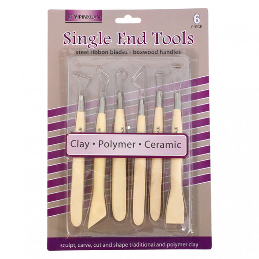 Set 6 bucati, Ebosor si debosor, unelte pentru modelaj, in lut, argila, ceramica, din lemn, NO251, 15 - 16 cm, Lemn