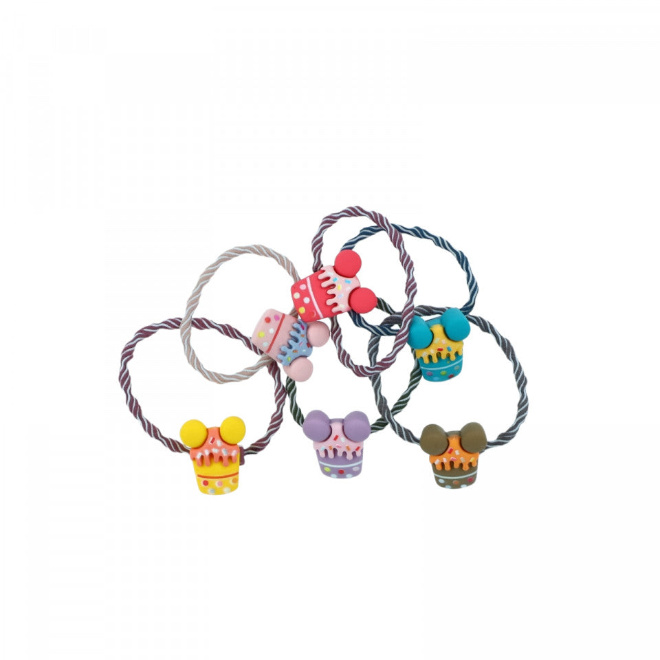Set 6 bucati, Elastice de par, pentru codite, Briose, 4 cm, Multicolor
