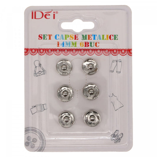 Set 6 bucati, Nasturi metalici, tip capse, NO109, 14 mm, Argintiu