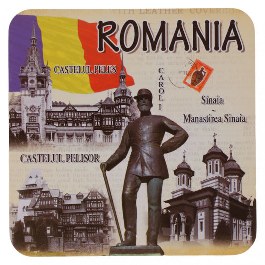Set 6 bucati, Suport de pahare, Romania, Patrate, NO6874, 9.5 cm, Multicolor