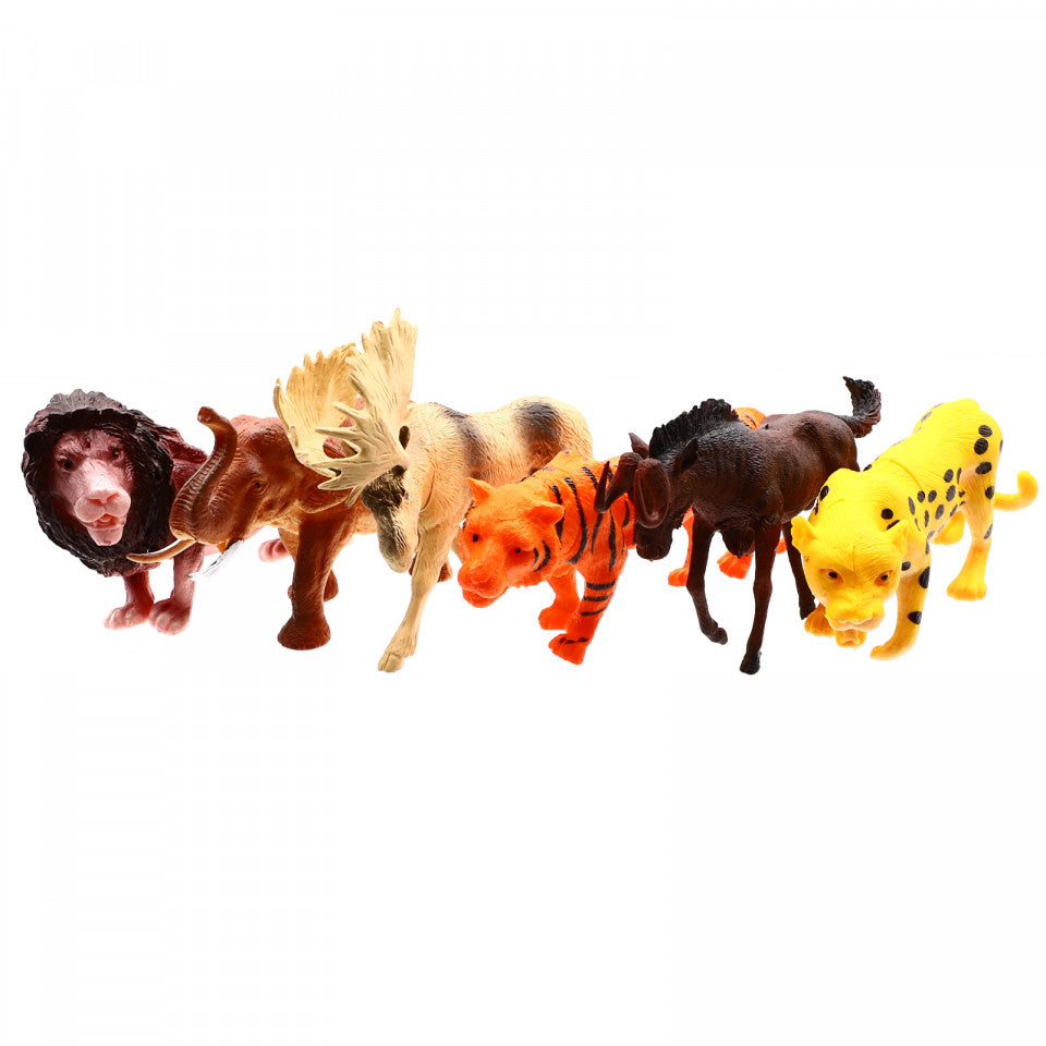 Set 6 figurine, Lumea animalelor, Elan, Tigru, Elefant, Leu, Puma, Zimbru