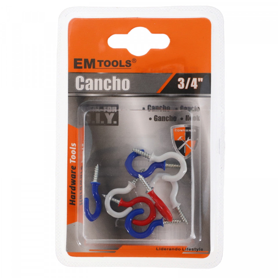 Set 8 carlige cu filet, NO543, 3/4", Multicolor