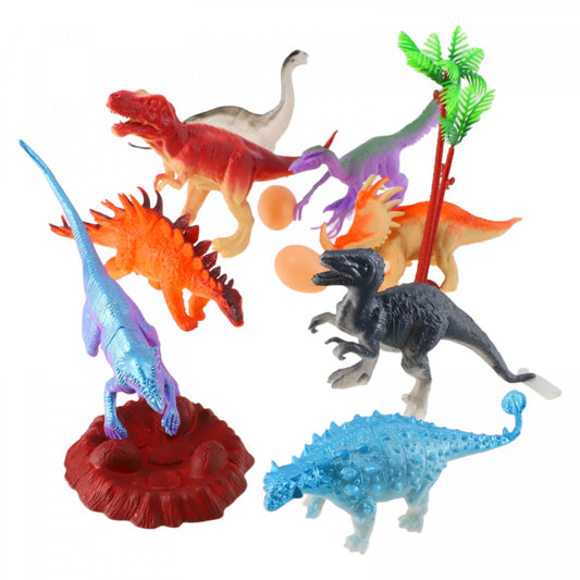Set 8 Figurine Dinozauri cu oua, NO656, 15 cm, Multicolor