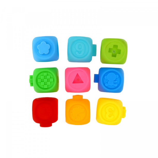 Set 9 Cuburi de baie, cu sunet, cifre, forme geometrice, 5.5 cm, Multicolor