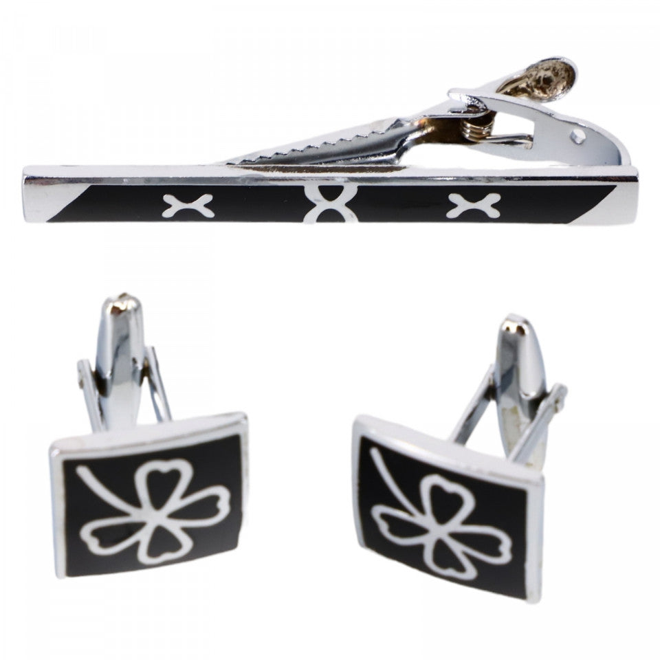 Set butoni camasa, Otel inoxidabil, Trifoi, NO4279, Forma patrata, 1.5 cm, Argintiu