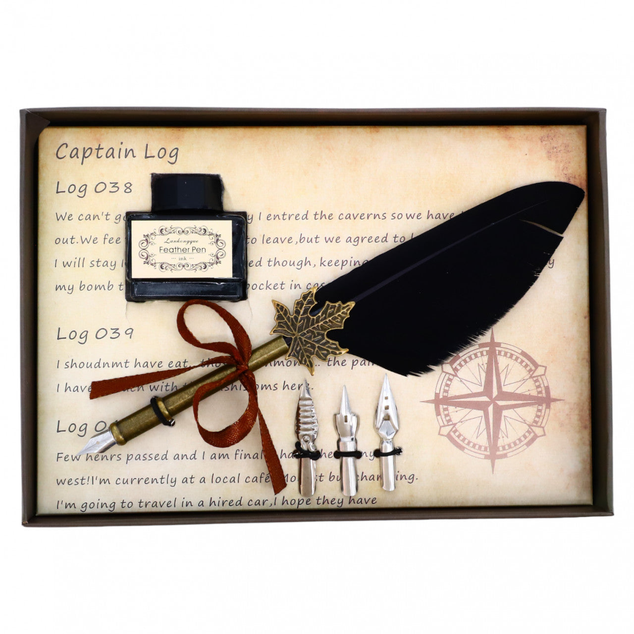 Set caligrafie Pana de scris cu penita, calimara, 3 varfuri de schimb, Vintage, NO701, Negru