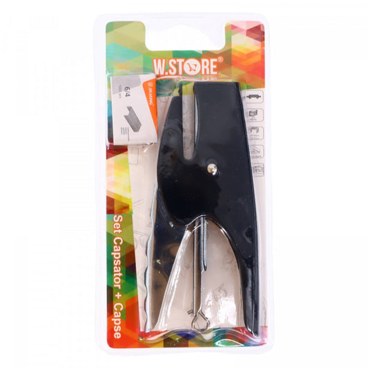 Set capsator si capse 6/4, Metal, 15.5 x 6.5 cm, Negru